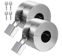 2 PCS Outdoor Faucet Lock with Padlocks and 4 Keys, Stainless Steel Water Spigot Lock, Hose Bib Lock Cover for Outdoor Tap, Fits Standard Faucets, 3 x 2 in