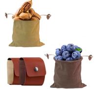 2 Pcs Outdoor Foraging Bag,Foldable Waxed Canvas Foraging Pouches,Attach Belt Loop,Multipurpose Basket Hiking Pouch for Fruits,Vegetables and Tools (Khaki+Brown)