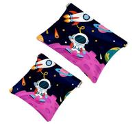 2 PCS Outer Space Planet Rocket Alien Earth Pocket Cosmetic Bag, Self-Closing Shrapnel Makeup Pouch, Portable No Zipper Mini Travel Make Up Bag for Coin Lipstick Cosmetics Earphones Jewelry Organizer