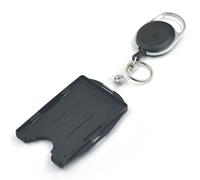 2 Pcs Oval YOYO Reel + 2 pcs ID Card Badge Holder 2 in 1 Vertical horizontal Hard for Multi Reel Retractable Lanyard Black