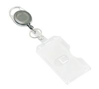 2 Pcs Oval YOYO Reel + 2 pcs ID Card Badge Holder 2-Sided Rigid Hard Vertical for Multi Reel Retractable Lanyard White