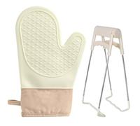 2 Pcs Oven Gloves,Heat Resistant Silicone Gloves with Stainless Steel Hot Bowl Clip,Oven Gloves with Non-Slip,Soft Lining Resistant 300 Degree,for Cooking Baking Kitchen (White 27cm)