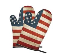 2 PCS Oven Mitts for Kitchen Heat Resistant 500°F Oven Gloves Waterproof Anti-Slip Oven Mits for Cooking Baking Vintage American USA Flag Kitchen Mittens Pair Protect Hands