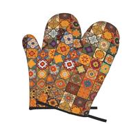 2 PCS Oven Mitts for Kitchen Heat Resistant 500°F Oven Gloves Waterproof Anti-Slip Oven Mits for Cooking Baking Group of Moroccan Geometric Kitchen Mittens Pair Protect Hands