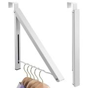 2 PCS Over Door Folding Clothes Hanger, 11 Inches Space-Saving Retractable Closet Rod, Heavy-Duty Metal Door Hanging Clothing Rack for Laundry Room, Bathroom, Bedroom, Door Hook Organizer
