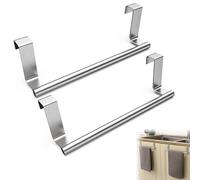 2 PCS Over Door Towel Rail, Silver Towel Holder, 23 cm No Drilling Stainless Kitchen Towel Rail, Anti Slip Scratch Protecting Stripe, Slim Towel Holder for Home, Bathroom
