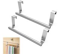 2 PCS Over Door Towel Rail, Silver Towel Holder, Kitchen Towel Rail, No Drilling for Kitchen Bathroom, Anti Slip Scratch Protecting Stripe for Cupboard Drawer Cabinet, Kitchen and Bathroom (23cm)