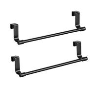 2 Pcs Over the Door Towel Rail, Black Sturdy Removable Tea Towel Holder, Stainless Steel Towels Hanger Storage Rack for Hanging on Cabinet Drawers Kitchens Bathrooms Bedrooms Accessories
