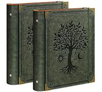 2 Pcs Ovesmusl Leather 3 Ring Binder Fits 8.5"x11" Letter Size Paper, 2 Inch Round Ring Binder Holds 500 Sheets, Notepad Paper Cover Loose Leaf Organizer, Green