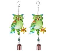 2 Pcs Owl Wind Chime Metal Hanging Ornament Glass Painted Retro