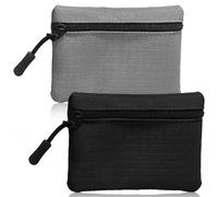 2 Pcs Oxford Cloth Coin Purse, Zipper Small Portable Mini Pouch for Women Men Girls Boys (Black+Grey)