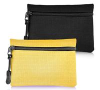 2 Pcs Oxford Cloth Coin Purse, Zipper Small Portable Mini Pouch for Women Men Girls Boys (Black+Yellow)