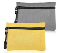 2 Pcs Oxford Cloth Coin Purse, Zipper Small Portable Mini Pouch for Women Men Girls Boys (Grey+Yellow)