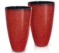 2 Pcs Pack 21 Inches Plastic Resin Tall Tapered Planter Pots Large Round Planter Flower Pot with Drainage Holes for Indoor Outdoor Deck Porch Yard Office Garden Home Patio Front Door (Red, L)
