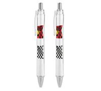 2 PCS Pack Retractable Black Ballpoint Pens for Smooth Writing 0.5mm Fine Point Fineliner Refillable Quick Dry Gel Ink Checkered Flags Race Flags Rollerball Pens Comfort Grip for Journaling Note Takin