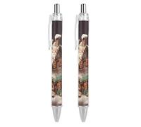 2 PCS Pack Retractable Black Ballpoint Pens for Smooth Writing 0.5mm Fine Point Fineliner Refillable Quick Dry Gel Ink Christmas Village House Rollerball Pens Comfort Grip for Journaling Note Taking