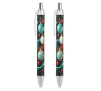 2 PCS Pack Retractable Black Ballpoint Pens for Smooth Writing 0.5mm Fine Point Fineliner Refillable Quick Dry Gel Ink Various Decorations for Christmas Rollerball Pens Comfort Grip for Journaling Not