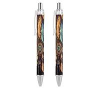 2 PCS Pack Retractable Black Ballpoint Pens for Smooth Writing 0.5mm Fine Point Fineliner Refillable Quick Dry Gel Ink Vintage Ethnic Tribal Feather Rollerball Pens Comfort Grip for Journaling Note Ta