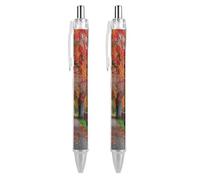 2 PCS Pack Retractable Black Ballpoint Pens for Smooth Writing 0.5mm Fine Point Fineliner Refillable Quick Dry Gel Ink On The Tree-Lined Path Rollerball Pens Comfort Grip for Journaling Note Taking
