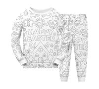 2 Pcs Pajams Sets Easter Bunny Eggs Kids DIY Hand Painted Homewear Set Baby Girls Easter Pajamas Set Colouring Pajama Sets For Boy Girl 2pcs Toddler Kids Girl Round Neck Pjs Sleepwear White