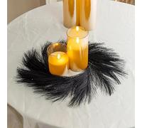2 Pcs Pampas Grass Candle Rings Wreath, 40CM Faux Pampas Wreath for Front Door, Small Boho Wreath Artificial Greenery Candle Rings for Wedding Home Decor Fall Tabletop Farmhouse Decor (Black)
