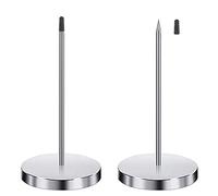 2 Pcs Paper Memo Holder, Restaurant Spike, Silver Straight Rod Receipt Note Spike, 14 cm Sticky Note Stand with Round Base, with Black Rubber Cap, Suitable for Restaurants, Bars, Offices