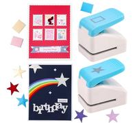 2 Pcs Paper Punch, Stamp Punch & 1.4" Star Shaped Puncher, Retangular Postage Stamp Hole Punches 3D Stars Craft Punches Cutter Tool for Paper Crafting Card Making Journaling DIY Arts Crafts Supplies