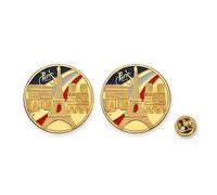 2 Pcs Paris Souvenir Pins Arc de Triomphe Eiffel Tower Notre Dame de Paris Design 3.5cm Electroplated Gold Plated Alloy Round Button Badge Brooch France Travel Souvenir
