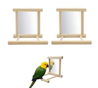 2 Pcs Parrot Bird Mirror,Bird Stand Perch with Mirror,Birdcage Perches Mirror Chew Toy,Cockatoo Cage Wood Toy for African Grey Macaw/Parakeet Cockatiels Conure/Lovebirds