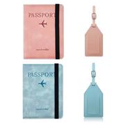 2 Pcs Passport Holder Covers with 2 Luggage Tags, PU Leather Passport Cover with RFID Blocking, Portable Passport Holder Travel Wallet for Passport Boarding Passes Credit Card Business Cards (Style A)