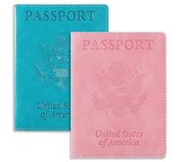 2 Pcs Passport Holder Cruise Essentials Passport Wallet Cover Case International Travel Must Haves Accessories Pu Leather Ultra Slim Passports Wallet Protector for Family Women Men Travel, Blue, Pink