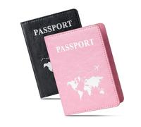 2 Pcs Passport holders，Ultra Slim passport wallet，PU Leather Passport Cover for Women and Men…, Black & Pink, Casual