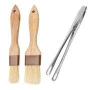 2 Pcs Pastry Brushes, Wooden Durable Cooking Brush for Baking, Basting Brushes Cooking with Food Tongs Stainless Steel, Basting Brush for Oils, Eggs, BBQ, Meat and Fish, Sugar Craft Chocolate