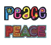 2 Pcs Peace Emblem Patch Iron On Sew On Colour Embroidered Fastener Cute Style Applique Funny Tactical Military Patches for Clothes,Jeans,Jacket,Hats,Backpacks,Vest,Bags