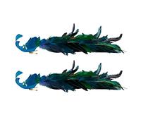 2 Pcs Peacock Christmas Ornaments, 19 Inch Blue Peacock Bird with Feather Tail Clip on Bird Ornaments, Glittered Phoenix Christmas Ornament, Faux Feathered Peacock Birds for Christmas Tree(Blue)