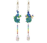 2 Pcs Peacock Diamond Art Painting Suncatcher Hanging Ornament DIY Kit 5D Diamond Art Peacock Sun Catcher Hanging Pendant Double Sided Special Shape Beads Paint by Number Garden Yard Patio Tree Decor