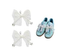 2 Pcs Pearl Bow Shoe Charms for Sneakers, Pearl Bowknot Clip-On for Women’s Dress Shoes Decoration, Beaded Chain Buckle DIY Shoelaces Accessories for Girls Party, S, Plastic, Pearl