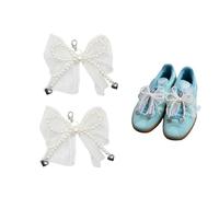 2 Pcs Pearl Bow Shoe Charms for Sneakers, Pearl Bowknot Clip-On for Women’s Dress Shoes Decoration, Beaded Chain Buckle DIY Shoelaces Accessories for Girls Party, S, Plastic, Pearl