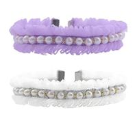 2 Pcs Pearl Collar Set for Cats and Dogs, Macaroon Style with Lace, Adjustable Milk White and Taro Purple, Holiday Cat Dog Collar with Metal Buckle and D Ring