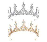 2 PCS Pearl Crystal Wedding Crown for Women,Rhinestone Headband Crystal Pearls Tiara Crowns for Bride Birthday Drama Cosplay Prom