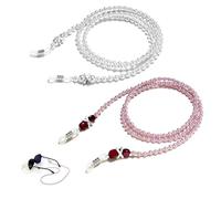 2 Pcs Pearl Glasses Chain Anti-Slip Beaded Eyeglasses Straps Adjustable Reading Spectacles Neck Cord Simple Funky Spectacle Holder Lanyard Sunglasses Eyewear String for Women Girls, White and Pink