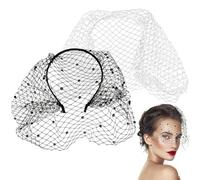 2 Pcs Pearl Mesh Veils Headband,1920s Style Fascinators Veil Headband,Vintage Pearl Mesh Veil Headpiece for Women Girls Bridal Wedding Funeral Prom Tea Party Cosplay Accessories,White & Black