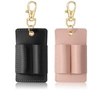2 PCS Pen Holder for Lanyard, Double Hole Lanyard Pen Holder, Anti-Lost Leather Pencil Holders for Badge Reel (Black, Pink)