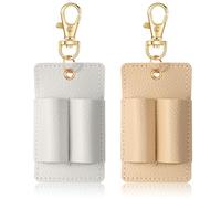 2 PCS Pen Holder for Lanyard, Double Hole Lanyard Pen Holder, Anti-Lost Leather Pencil Holders Keychain for Badge Reel (Beige, White)