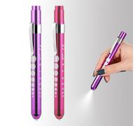 2 Pcs Pen Torch, Diagnostic Medical Penlight with Pocket Clip, Reusable Penlight Diagnostic LED Light Mini EMT Emergency Pen Torch, Pupil Gauge Flashlight, Pen Light for Nurse Doctor (Purple+Pink)