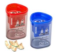 2 PCs Pencil Sharpener with Container,Dual Holes (8mm, 12mm) Pencil Sharpener for Kids,Adults,School, Home and Office Lip Liner,Eyeliner,Eyebrow,Make Up,Sharpener-Red and Blue (red Blue)