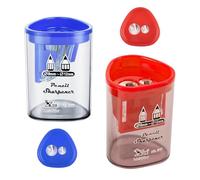 2 Pcs Pencil Sharpeners, Manual Pencil Sharpener with Container, Colored Plastic Pen Sharpener for Kids with Double Holes(8mm, 12mm), Manual for Kids Students School Home Office Supply (Red Blue)