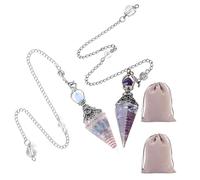 2 PCS Pendulum Crystal Amethyst and Aquamarine, Including Two Gray Bag, Hexagonal Resin Pointed Cone Amethyst Crystal Pendulum for Meditation Energy Detection Divination