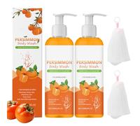 2 PCS Persimmon Body Wash with Foaming Net Natural Persimmon Shower Gel for Body Odor Control Deeply Cleansing and Moisturizing (120ml*2)