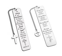 2 Pcs Personalised Bible Verse Bookmarks with Cross Charm,Stainless Steel Christian Bookmarksbaptism,Christian Baptism Gifts for Birthday Graduation Communion Christmas Thanksgiving (Silver)